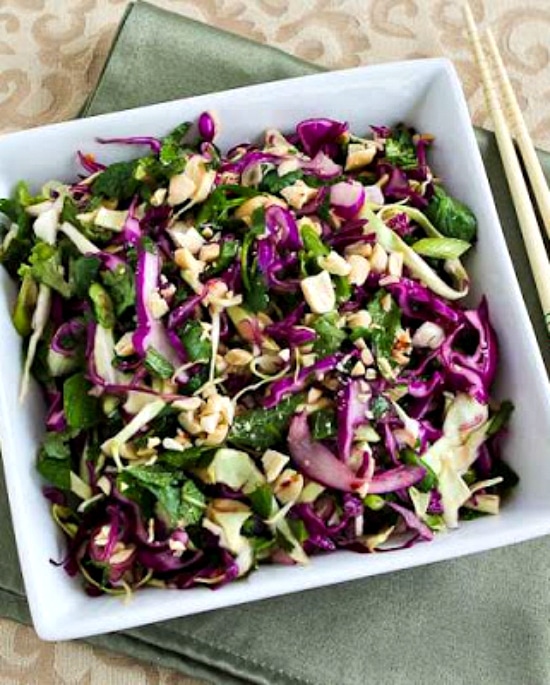 Thai-Style Spicy Low-Carb Cabbage Slaw with Mint and Cilantro found on KalynsKitchen.com