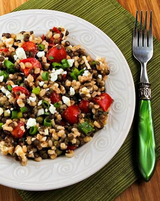 Lentil and Barley Greek-Style Salad with Tomatoes, Feta, and Capers found on KalynsKitchen.com
