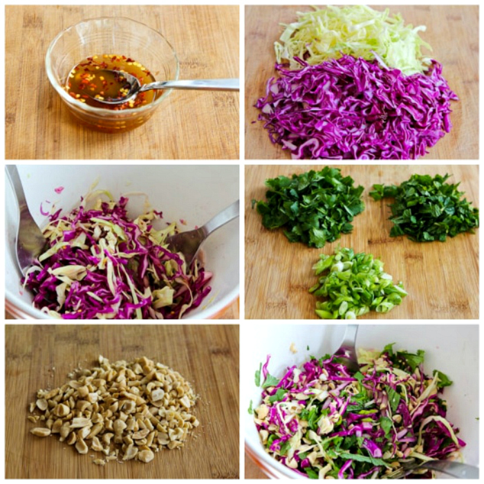 process shots showing how to make Thai Cabbage Slaw as described in recipe