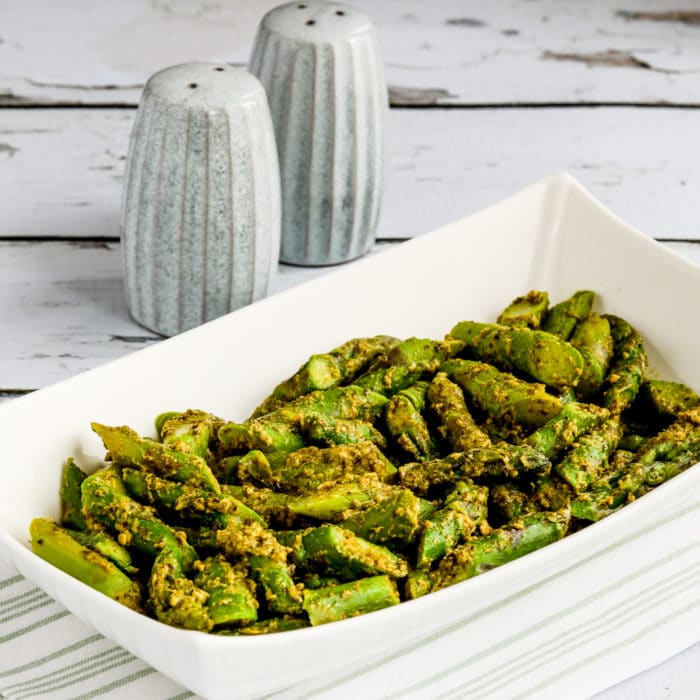 Asparagus with Basil Pesto square thumbnail image of finished dish in serving bowl