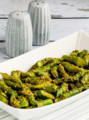 Asparagus with Basil Pesto square thumbnail image of finished dish in serving bowl