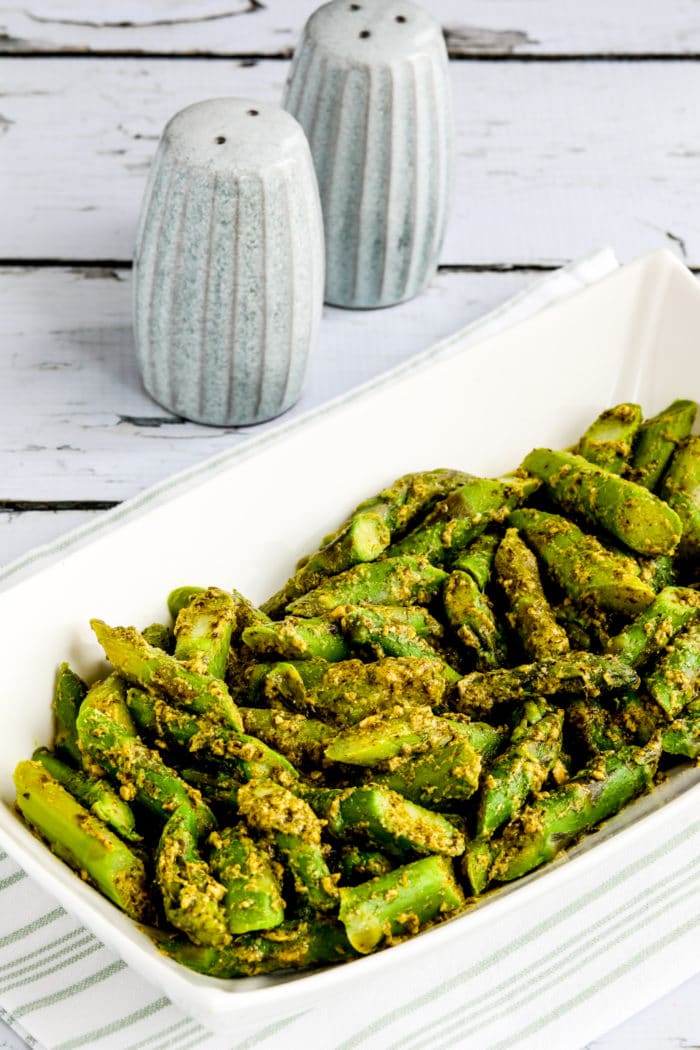 Asparagus with Basil Pesto finished dish in serving bowl