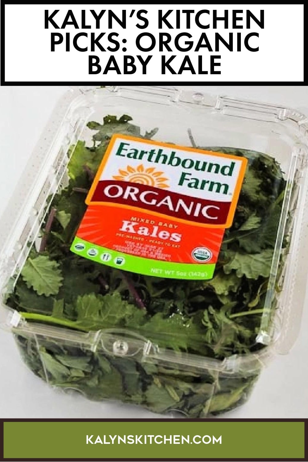Pinterest image of Kalyn's Kitchen Picks: Organic Baby Kale