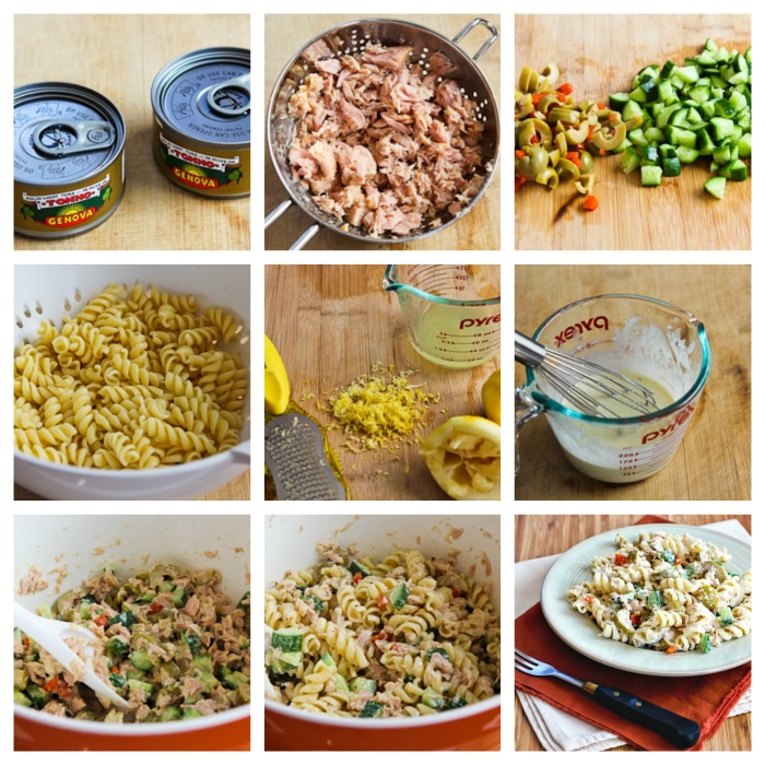 Tuna Pasta Salad with Green Olives process shots collage