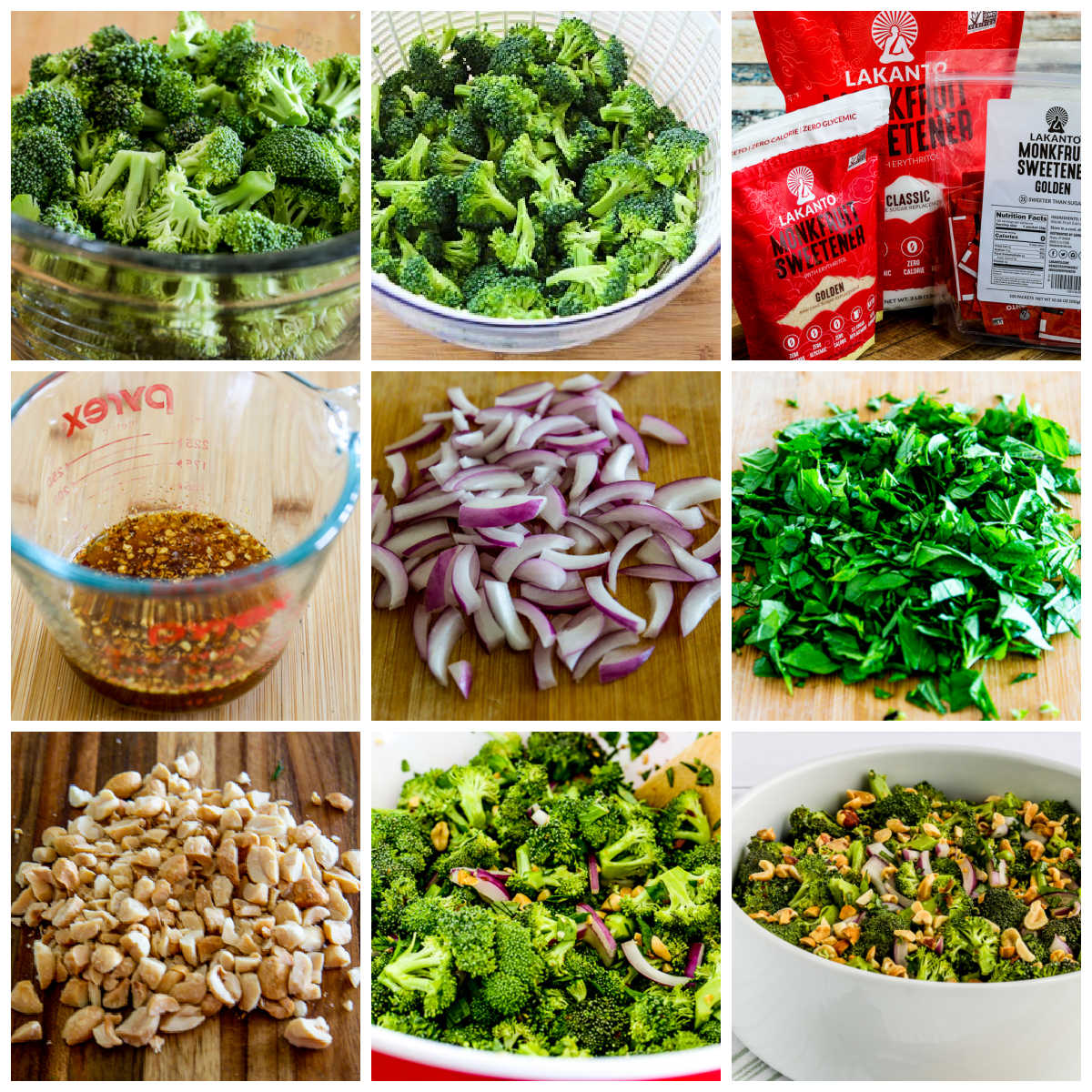Collage of recipe steps for Asian Broccoli Salad.