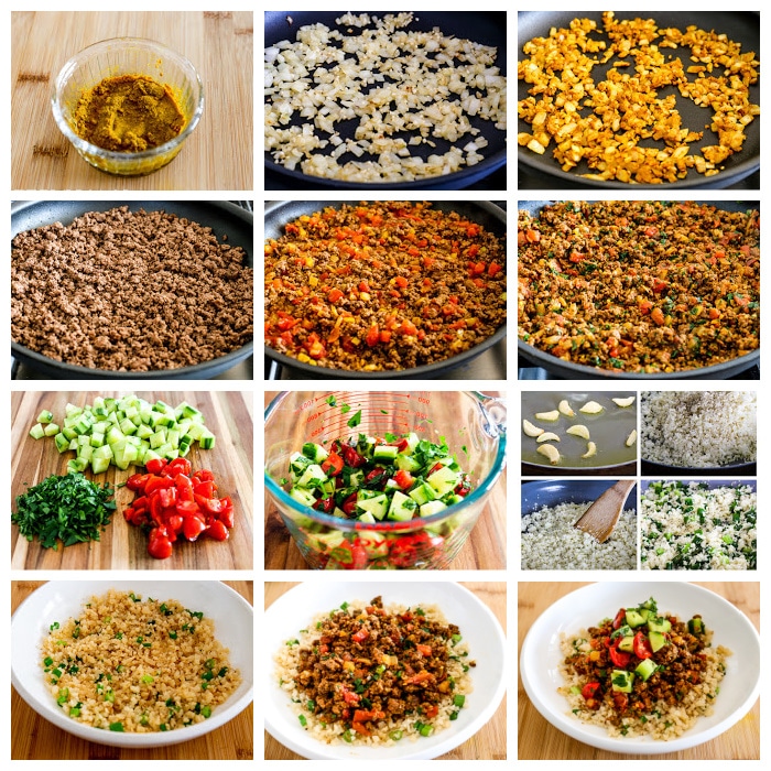 Middle Eastern Ground Beef Bowls process shots collage