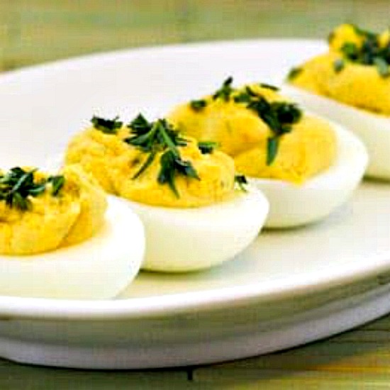 Tarragon-Mustard Deviled Eggs on plate