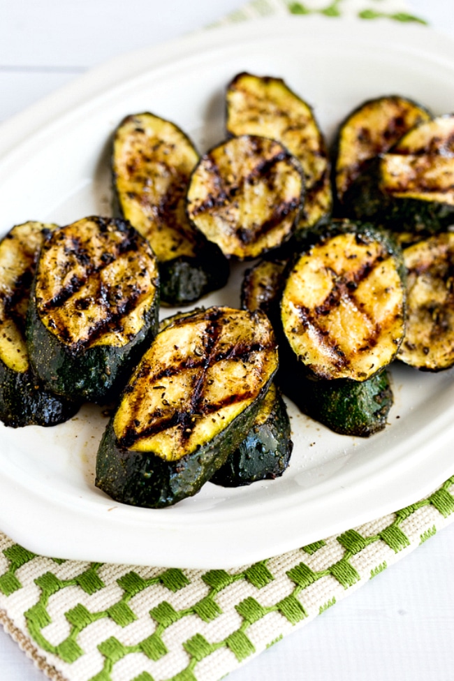 How to Grill Zucchini close-up photo of grilled zucchini on plate