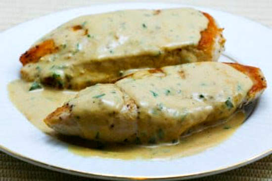 Sauteed Chicken Breasts with Tarragon-Mustard Pan Sauce on plate