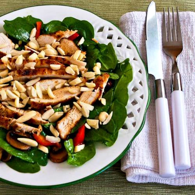 Asian Spinach Salad with Chicken finished salad on serving plate
