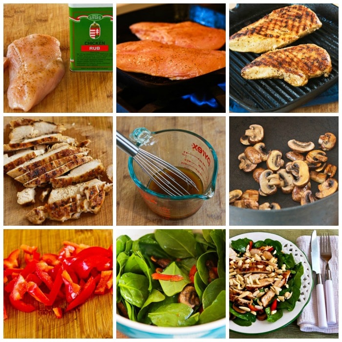 Asian Spinach Salad with Chicken process shots collage
