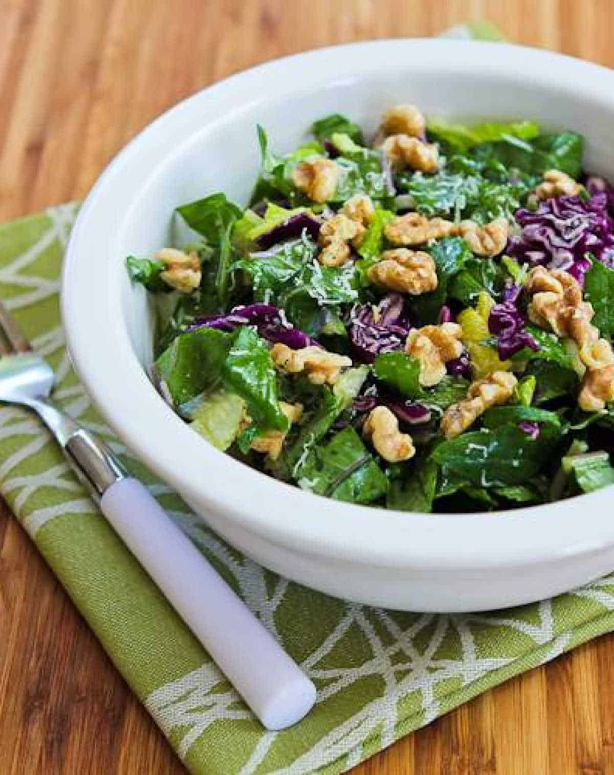 Power Greens Salad Mix shown in serving bowl on napkin