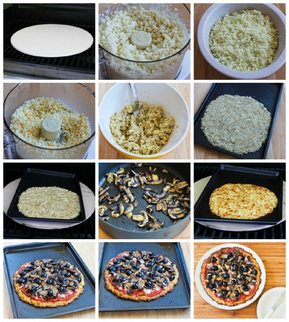 Cauliflower Crust Pizza collage of recipe steps