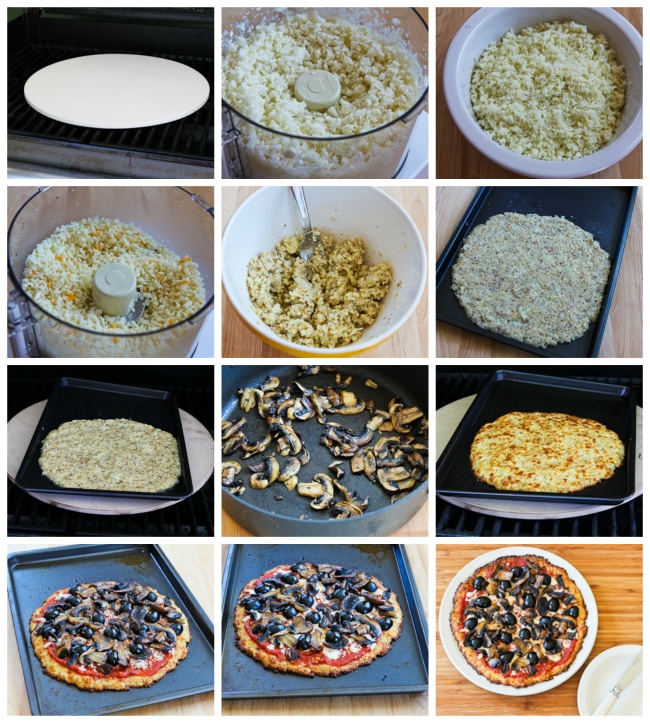 Cauliflower-Crust Vegetarian Pizza process shots collage