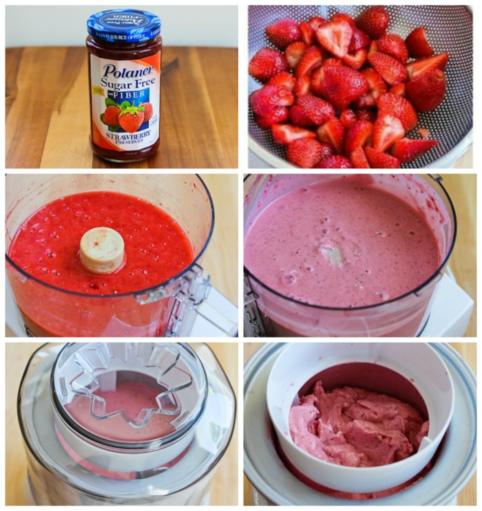 Low-Sugar Strawberry Frozen Yogurt process shots collage
