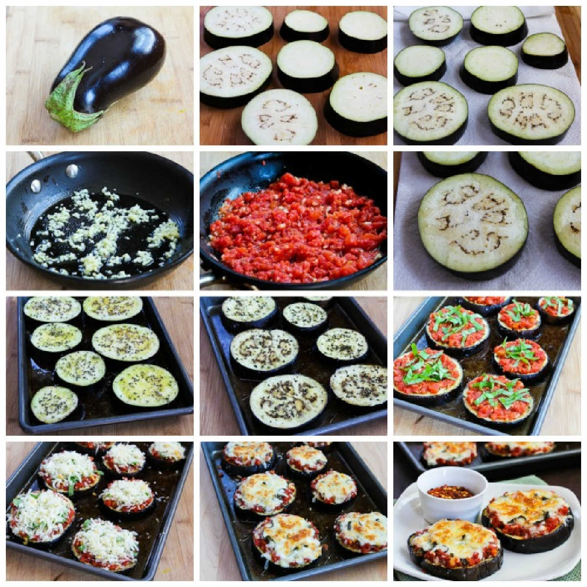 Julia Child's Eggplant Pizza collage of recipe steps