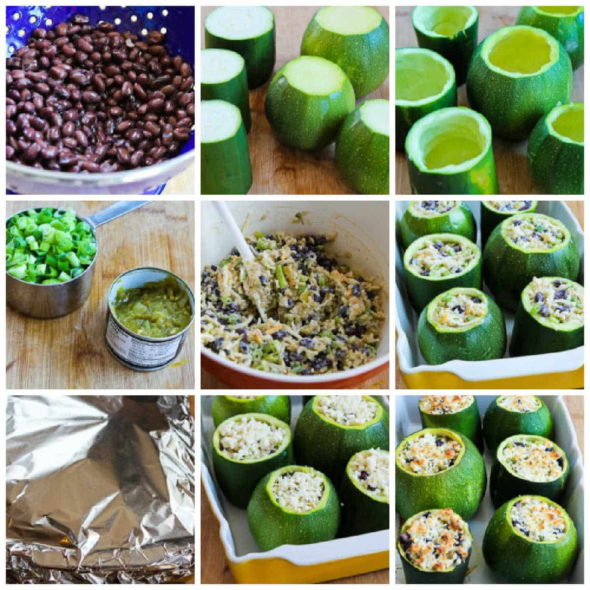 process shots collage for Vegetarian Stuffed Zucchini