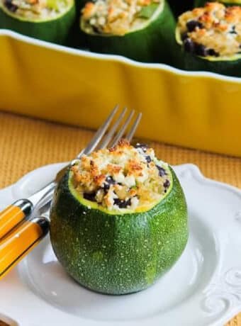 square image of Vegetarian Stuffed Zucchini on serving plate