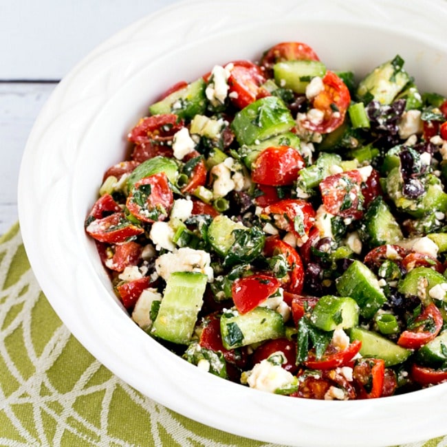 Tomato Cucumber Salad with Mint and Feta thumbnail image of finished salad