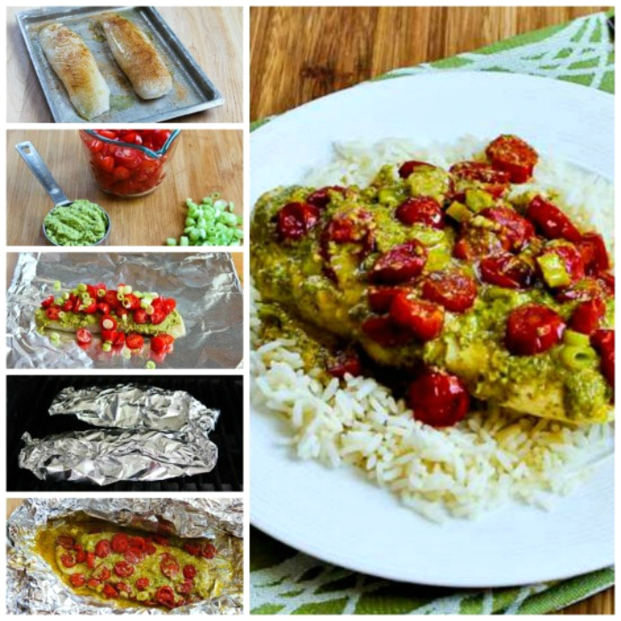 Grilled Fish Packets with Pesto and Tomatoes process shots collage