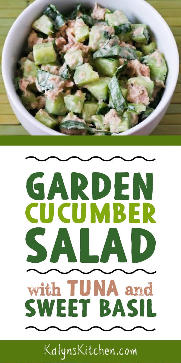 Pinterest image of Garden Cucumber Salad with Tuna and Sweet Basil