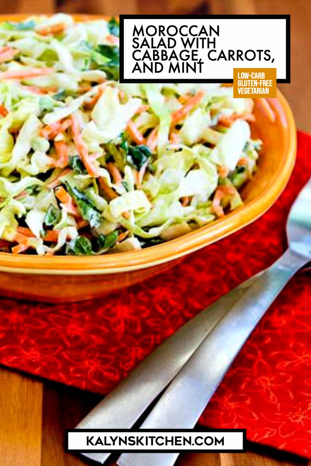 Pinterest image of Moroccan Salad with Cabbage, Carrots, and Mint