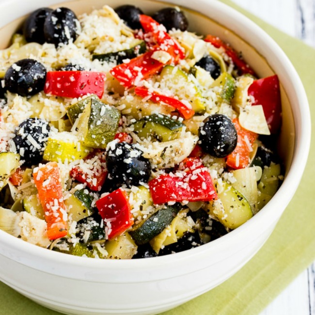 Marinated Zucchini Salad with Olives, Artichokes, and Red Pepper 