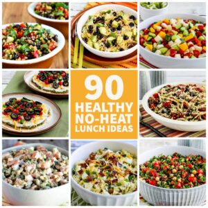 90 Healthy No-Heat Lunch Ideas text overlay collage of featured recipes.