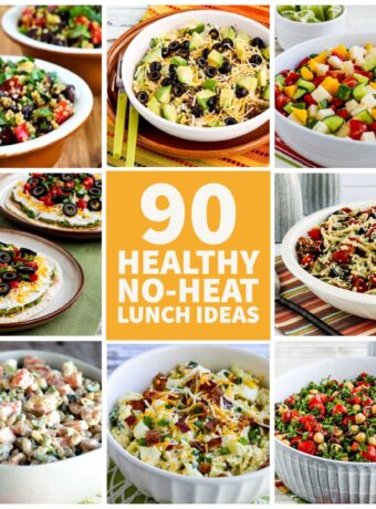 90 Healthy No-Heat Lunch Ideas text overlay collage of featured recipes.