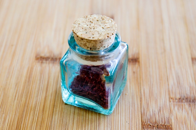 Saffron in small bottle with cork stopper