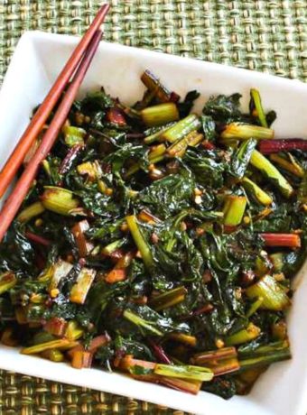Spicy Stir-Fried Swiss Chard finished dish on serving plate