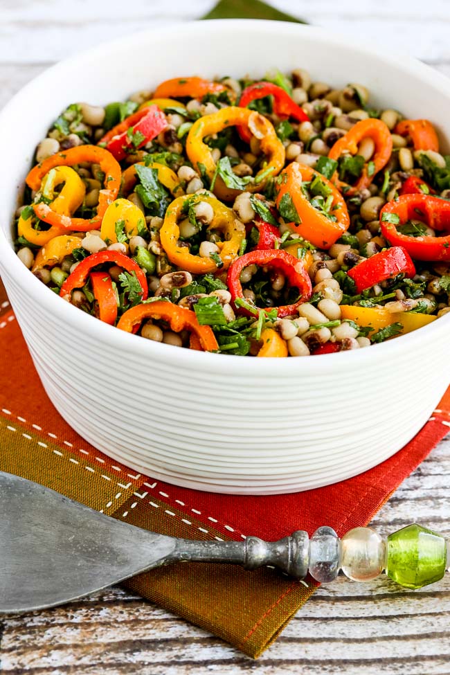 Black-Eyed Pea Salad with Peppers, Cilantro, and Cumin-Lime Vinaigrette on KalynsKitchen.com