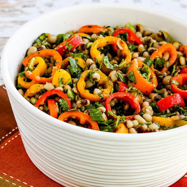 Black-Eyed Pea Salad with Peppers, Cilantro, and Cumin-Lime Vinaigrette on KalynsKitchen.com