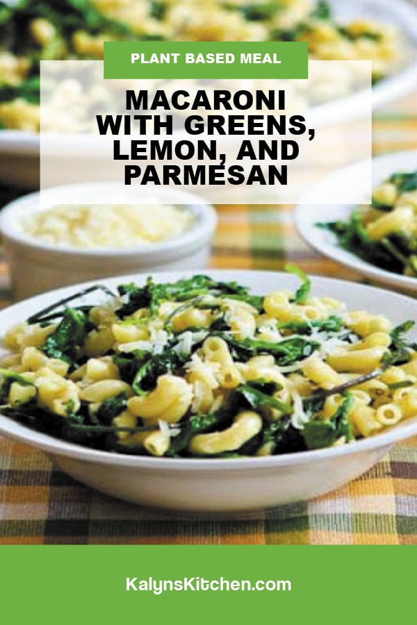 Pinterest image of Macaroni with Greens, Lemon, and Parmesan