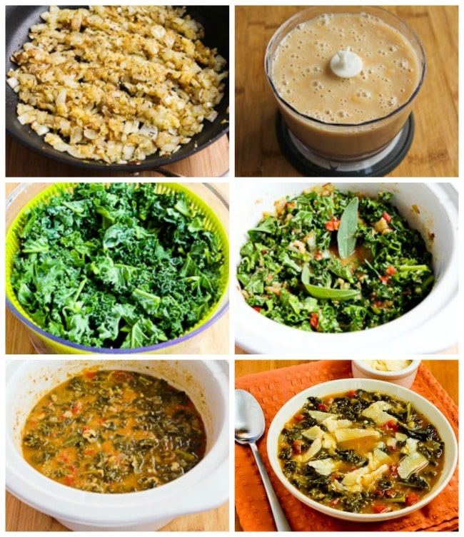 Slow Cooker Vegetarian Cannellini and Kale Soup process shots collage