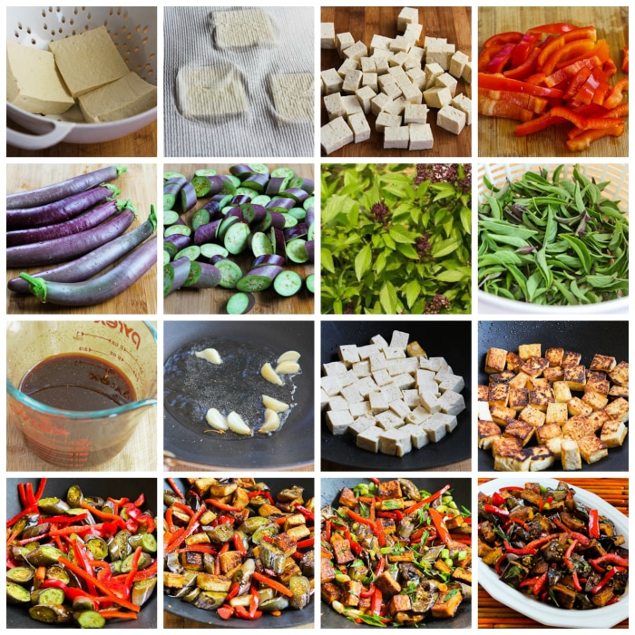 Stir-Fried Tofu with Eggplant and Red Bell Pepper process shots collage