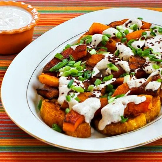 Roasted Butternut Squash Wedges with Tahini-Yogurt Sauce, Sumac, and Aleppo Pepper found on KalynsKitchen.com