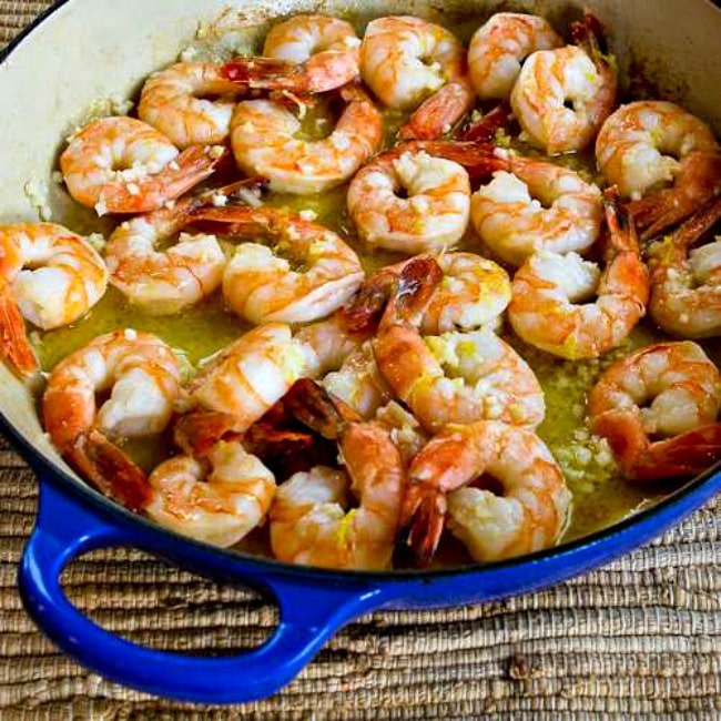 Easy Garlic and Lemon Shrimp thumbnail image of cooked shrimp in pan