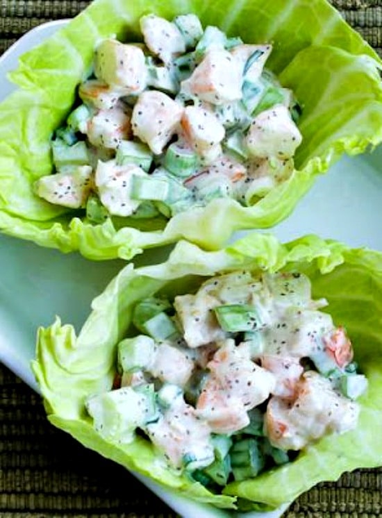 Low-Carb Shrimp Salad Cabbage Cups found on KalynsKitchen.com