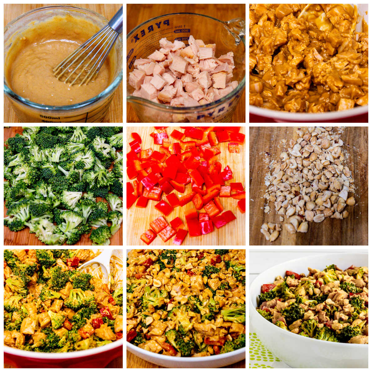 Process shots collage for Chicken Broccoli Salad showing steps for the recipe