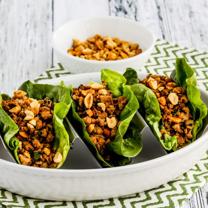 Asian Lettuce Cups with Spicy Ground Turkey thumbnail photo of assembled lettuce cups