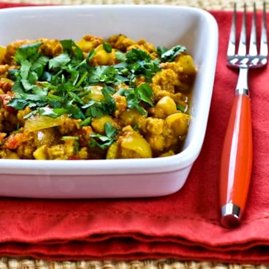 Ground Chicken (or Turkey) and Chickpea Curry Stew with Yogurt and Cilantro found on KalynsKitchen.com
