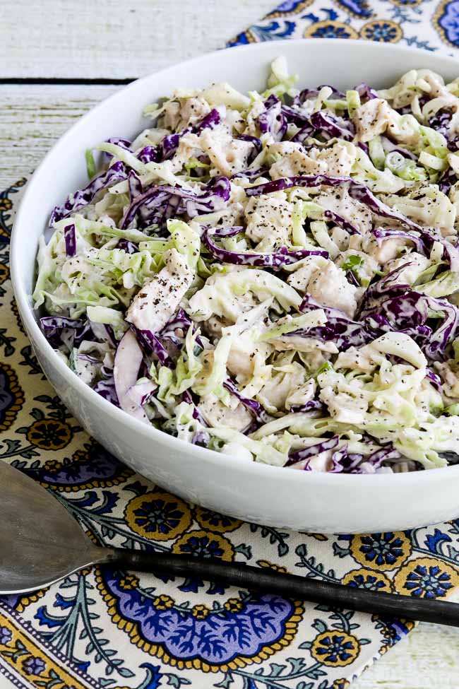 close-up photo of Low-Carb Chicken Cabbage Salad with Mustard and Celery Seed