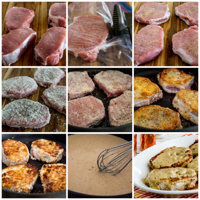collage of steps for making Grain-Free Breaded Pork Chops