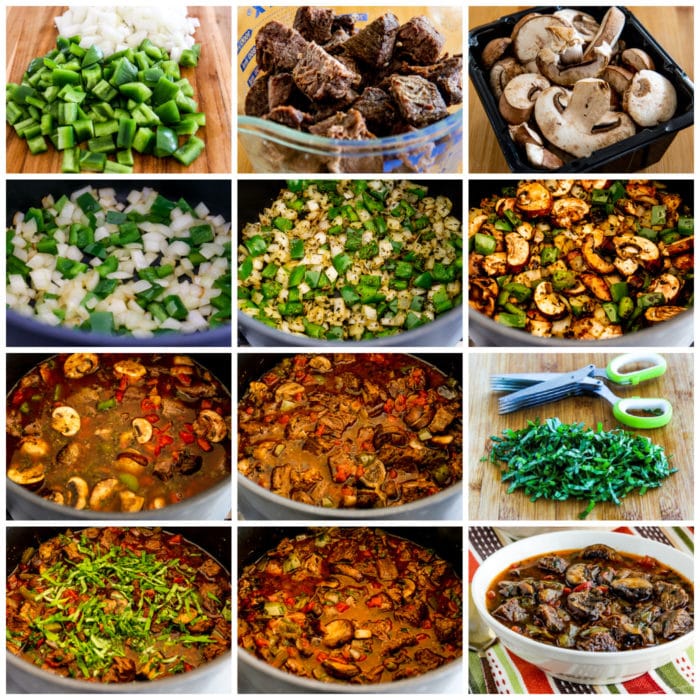 Leftover Roast Beef Italian Stew collage showing steps for the recipe