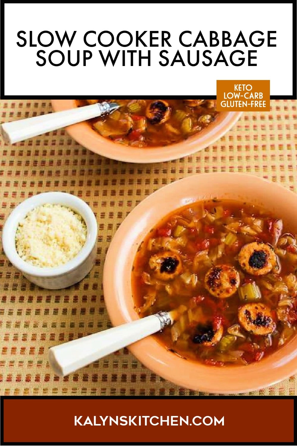 Pinterest image of Slow Cooker Cabbage Soup with Sausage