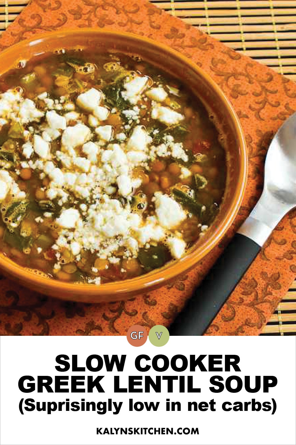 Pinterest image of Slow Cooker Greek Lentil Soup