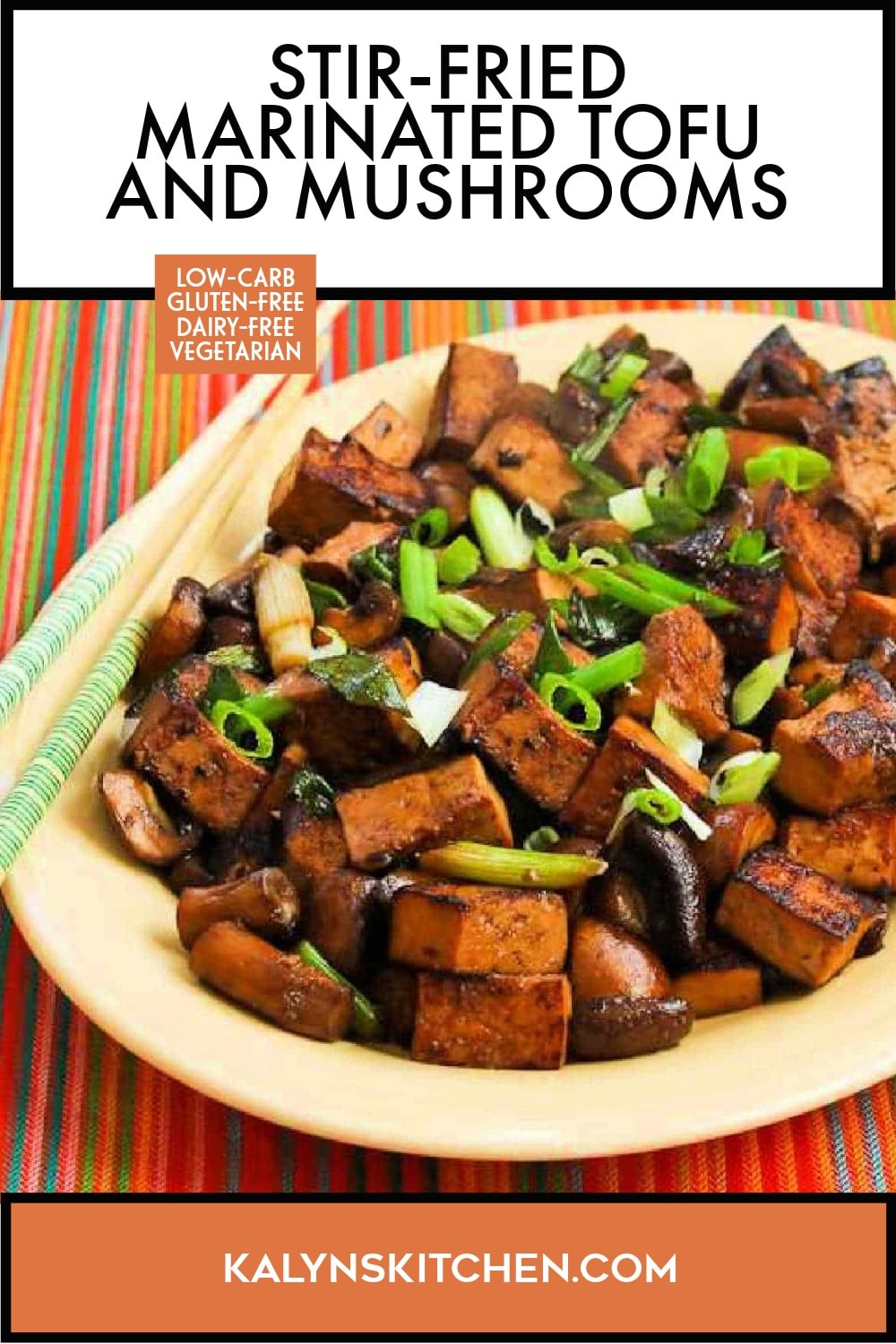 Pinterest image of Stir-Fried Marinated Tofu and Mushrooms