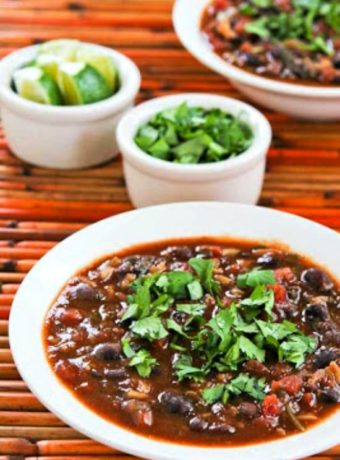 Slow Cooker Black Bean and Rice Soup with Lime and Cilantro [KalynsKitchen.com]