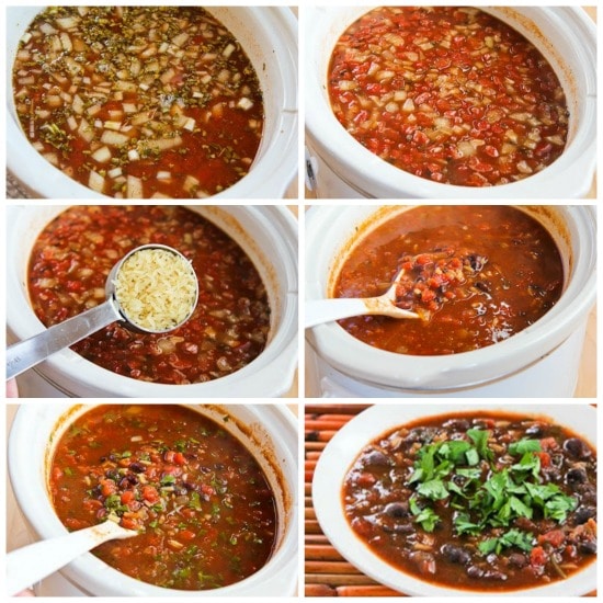 Slow Cooker Black Bean and Rice Soup with Lime and Cilantro [KalynsKitchen.com]